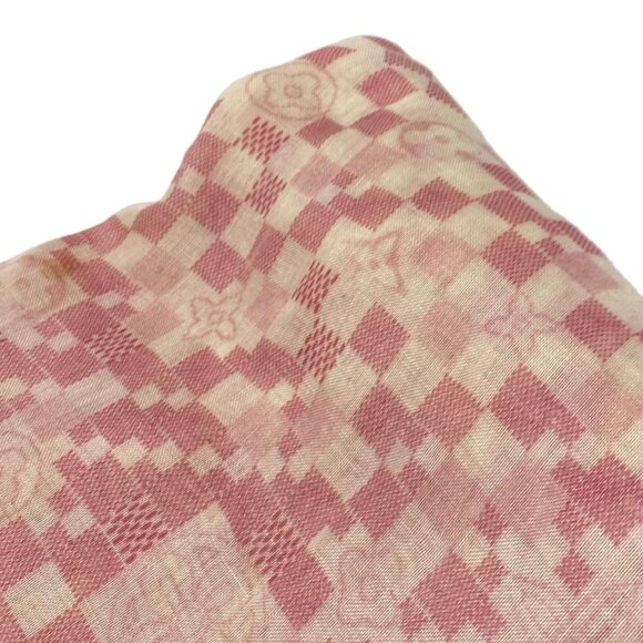 LOUIS VUITTON - Cream Light Pink Pink Unconfirmed Scarf Cashmere Silk 366-080725 - Picture 3 of 10
